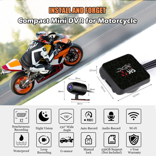 Dual 1080P Full HD Motorcycle Dash Cam Front & Rear Waterproof DVR with WiFi