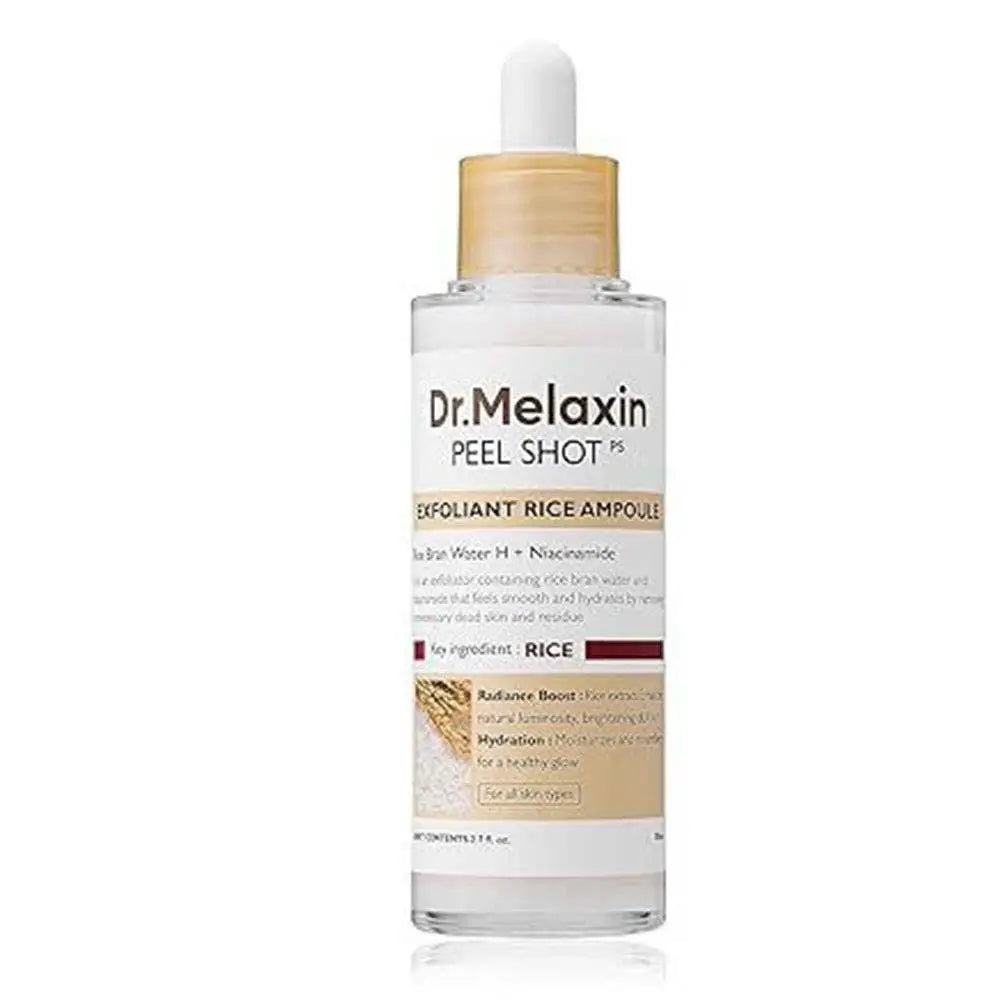 Dr.Melaxin Peel Shot Ampoule: White + Black Rice Exfoliating Essence| Gentle, Deep Moisturizing Serum