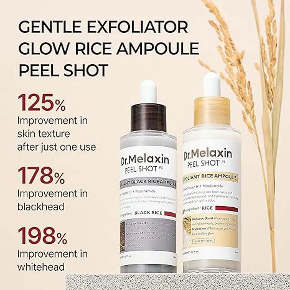 Dr.Melaxin Peel Shot Ampoule: White + Black Rice Exfoliating Essence| Gentle, Deep Moisturizing Serum