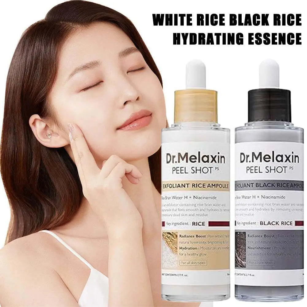 Dr.Melaxin Peel Shot Ampoule: White + Black Rice Exfoliating Essence| Gentle, Deep Moisturizing Serum