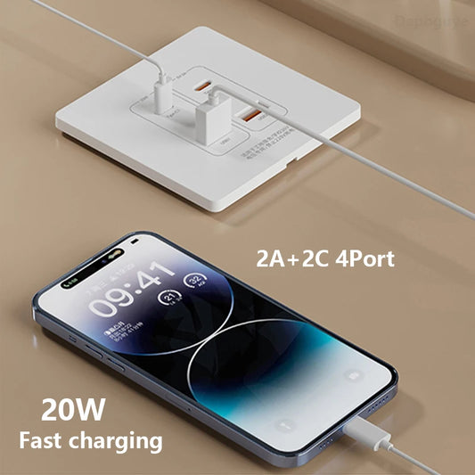 20W Smart Wall Socket - Dual USB-C & USB-A Fast Charging Outlet