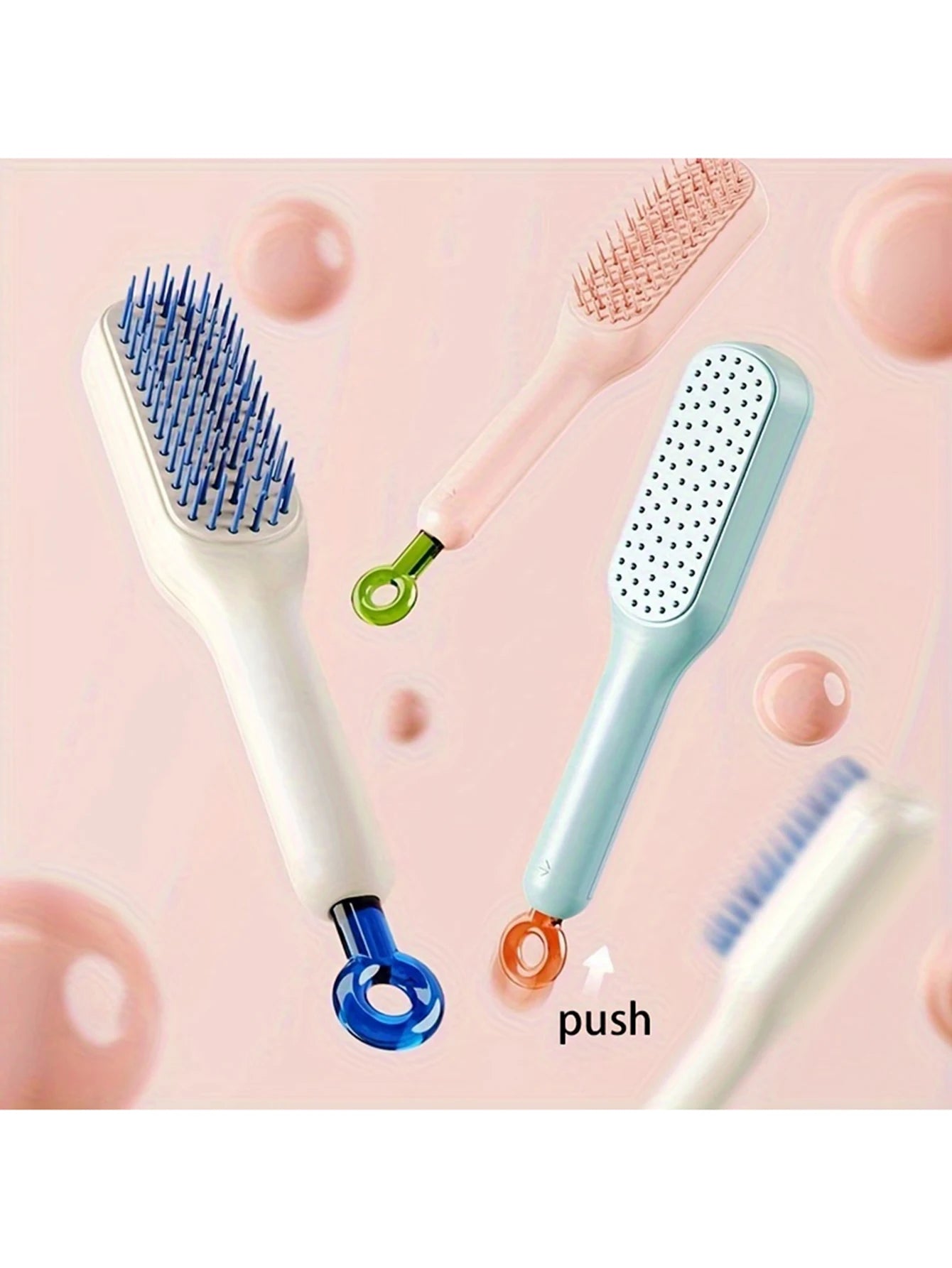 1pc Self-cleaning Hair Comb Anti Static Retractable One-pull Massage Brush Rotating Lifting Hairbrush Safety Airbag Combs Barber
