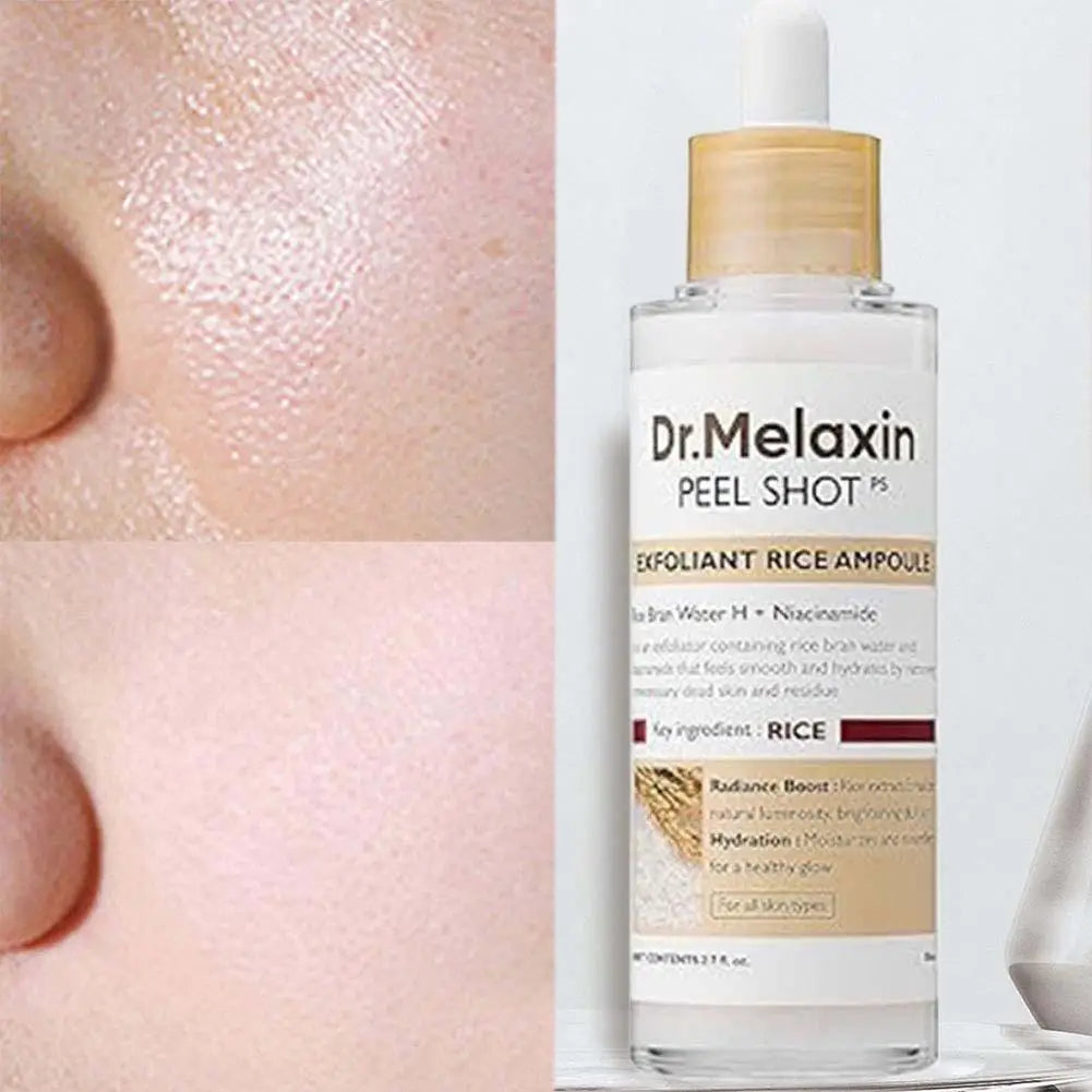 Dr.Melaxin Peel Shot Ampoule: White + Black Rice Exfoliating Essence| Gentle, Deep Moisturizing Serum
